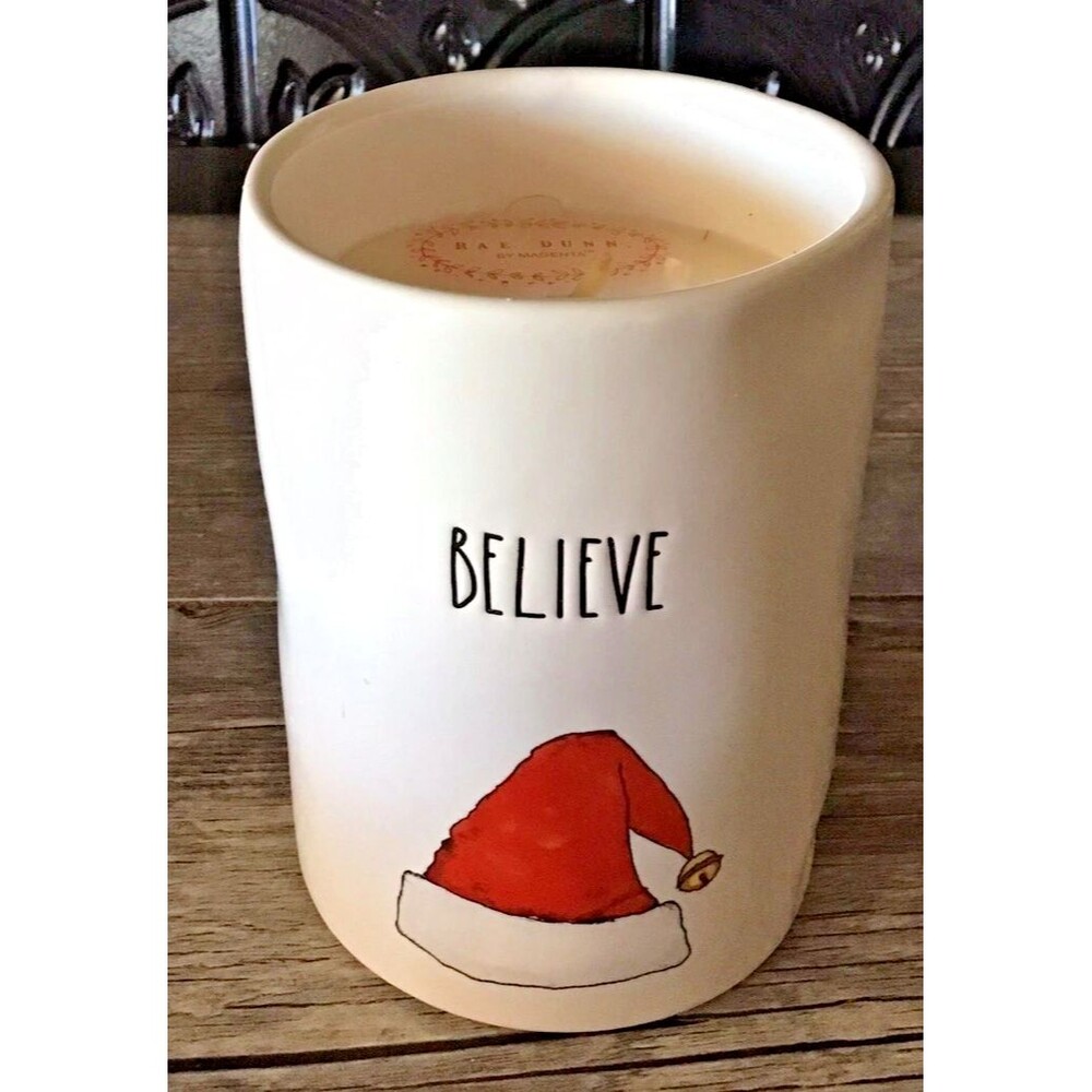 NEW Rae Dunn Christmas Candle BELIEVE Cinnamon  11.4 oz. Single Wick CERAMIC